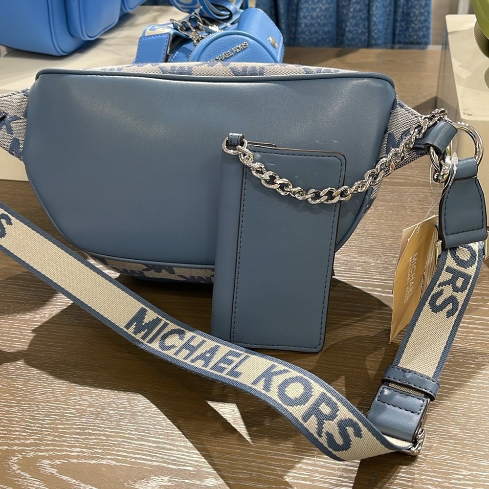 MICHAEL KORS
Maisie Large Logo 2-in-1 Sling Waist Fanny Pack Crossbody 
Denim/ - Picture 5 of 16
